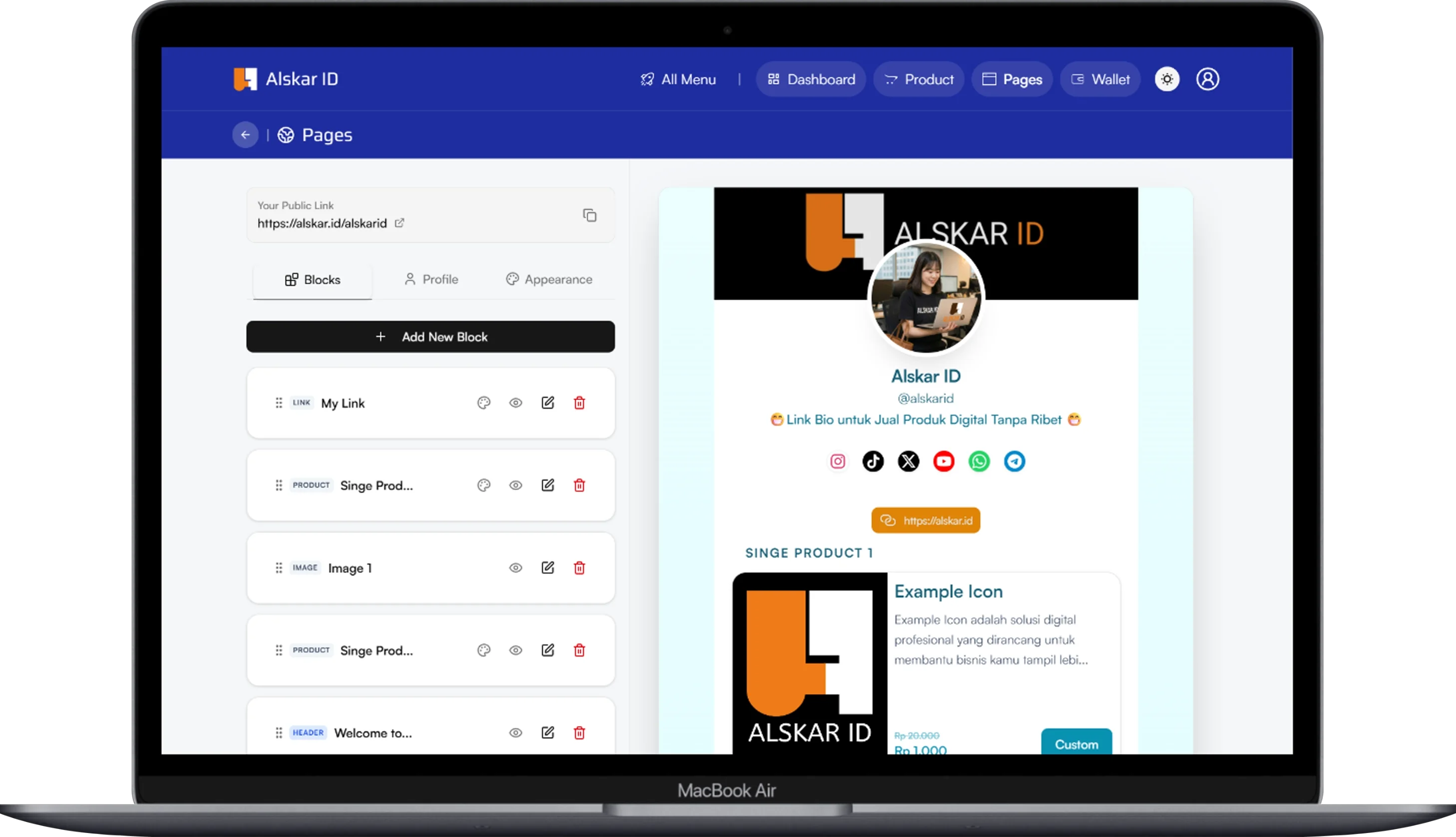 Alskar Dashboard on Macbook